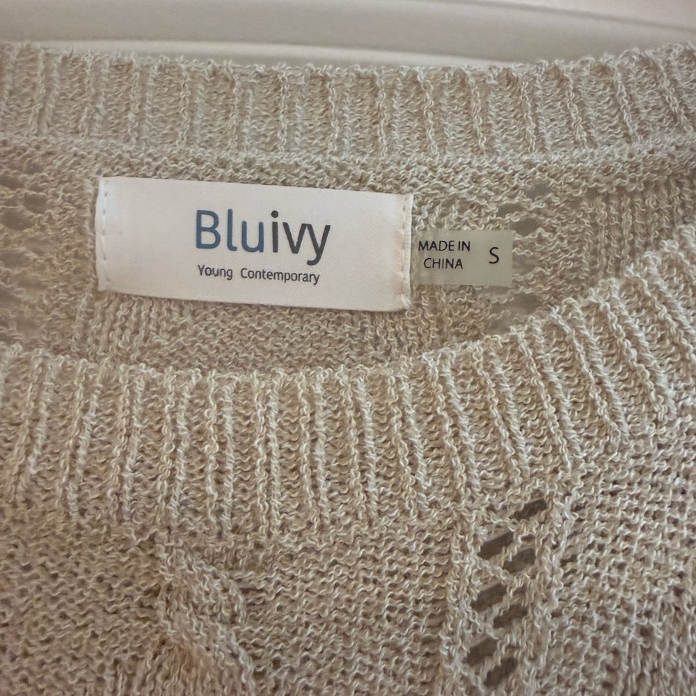 Bluivy Lace-Ruffle Cable Knit Sweater - Beige - Picture 3 of 3